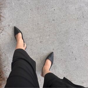 CHIC BLACK KITTEN HEELS SLINGBACK WOMEN 7.5 MINIMALIST PARISIAN BUSINESS FORMAL